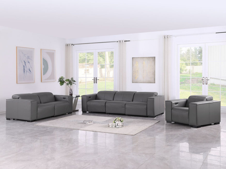 1208 - Leather Reclining Set (Sofa, Loveseat & Chair With 6 Power Recliners)
