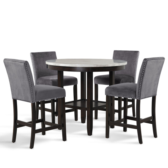 Celeste - Round Counter Table With 4 Chairs - Black / Gray