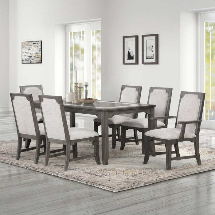 Lisbon - 7 Piece Dining Room Set (Rectangle Dining Table With 4 Chairs & 2 Arms Chairs) - Dark Gray / Gray