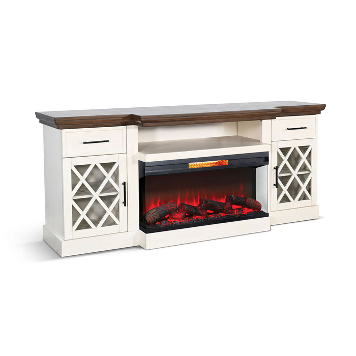 78" Media Console With Electric Fireplace - Buckskin / Marble White