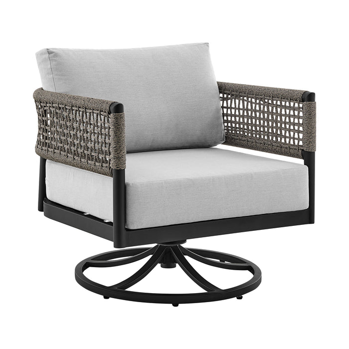 Alegria - Outdoor Patio Swivel Rocking Chair With Cushions - Black / Gray