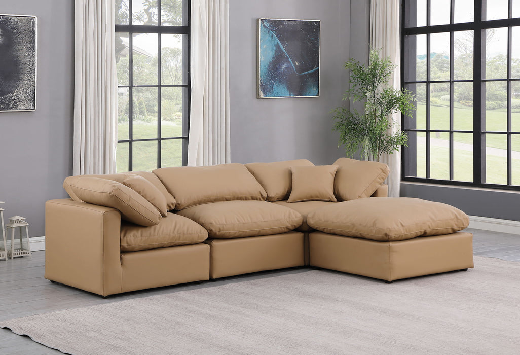 Indulge - Faux Leather 4 Piece Modular Sectional With Chaise - Tan