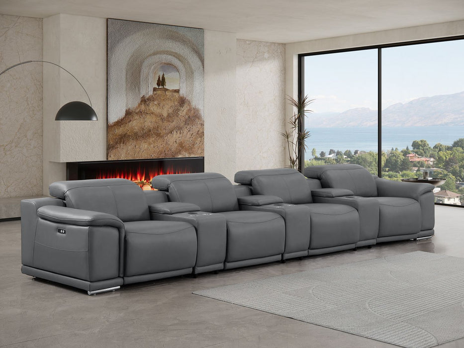 2679 - Genuine Leather Sofa With 4 Power Recliners, Power Headrests & 3 Storage Consoles