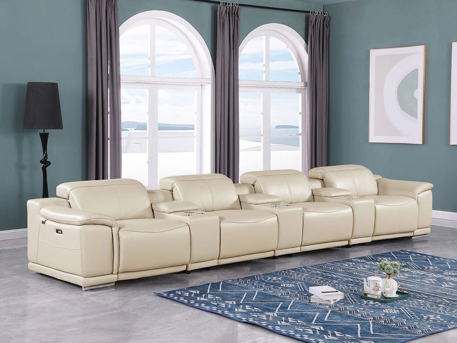 9762 - 7-Piece Italian Top Grain Leather Power Reclining Sofa With 4 Power Recliners - Beige