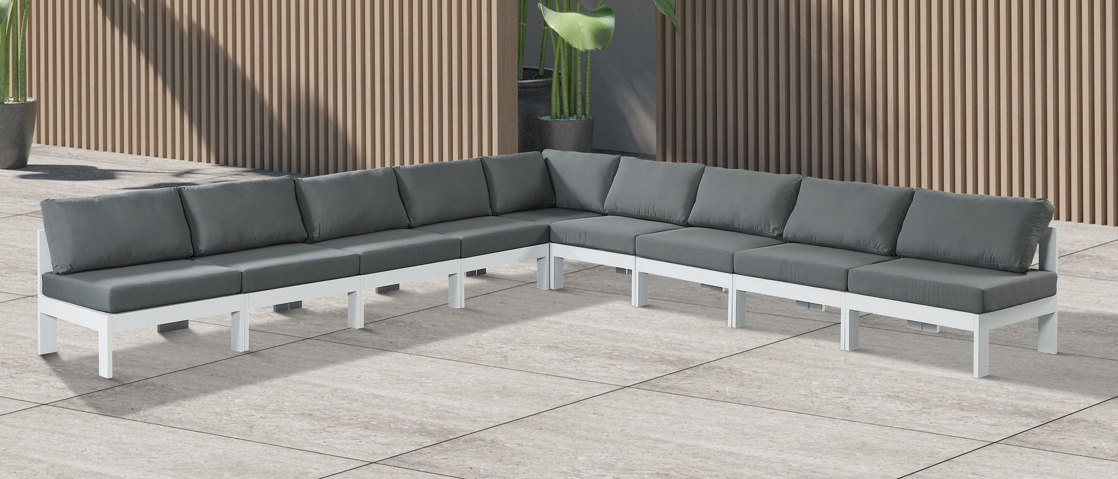 Nizuc - Outdoor Patio 9 Piece Modular Sectional With White Frame