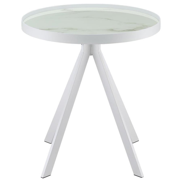 Briggs - Round Marble Printed Glass Top End Side Table