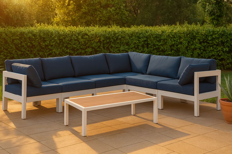 Nizuc - Outdoor Patio 6 Piece Modular Sectional With White Frame