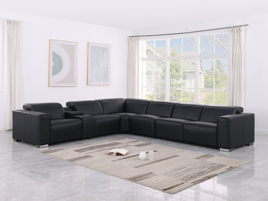 1208 - 7 Piece L-Shaped Leather Reclining Sectional With 3 Power Recliners