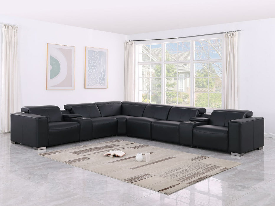 1208 - 8 Piece L Shaped Leather Sectional With 4 Power Recliners & Power Headrests