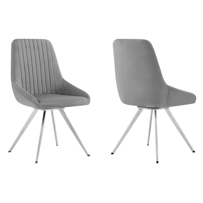 Skye - Swivel Velvet And Brushed Stainless Steel Dining Room Chairs (Set of 2) - Gray