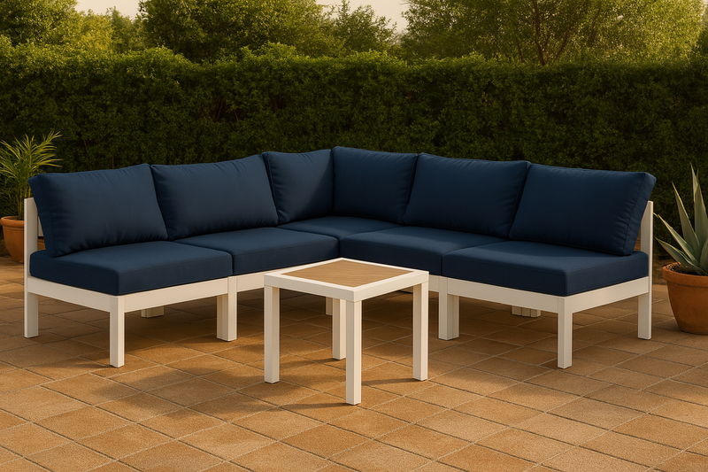 Nizuc - Outdoor Patio 5 Piece Modular Sectional With White Frame