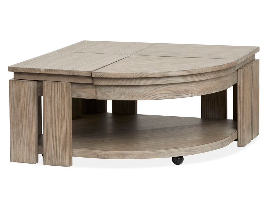 Conrad - Pie Shaped Lift Top Cocktail Table With Casters - Stone Harbor Grey