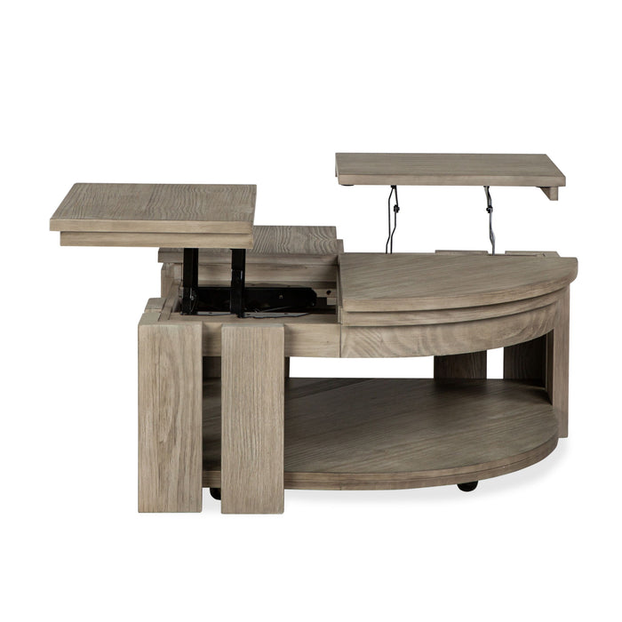 Conrad - Pie Shaped Lift Top Cocktail Table With Casters - Stone Harbor Grey