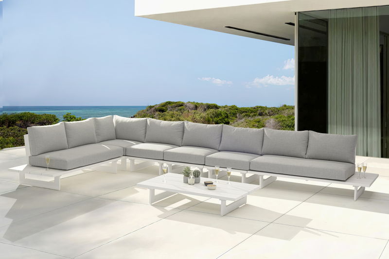 Maldives - 6 Piece Water Resistant Outdoor Patio Modular Sectional With White Base