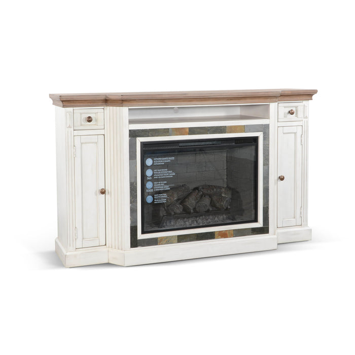 72" Media Console With Wood Electric Fireplace Insert - Marble White