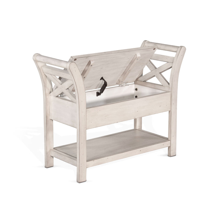 Bayside - Accent Bench With Storage, Wood Seat - Marble White