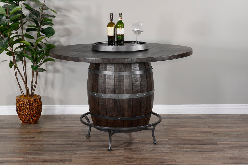 Homestead - Round Pub Table With Wine Barrel Base - Tobacco Leaf