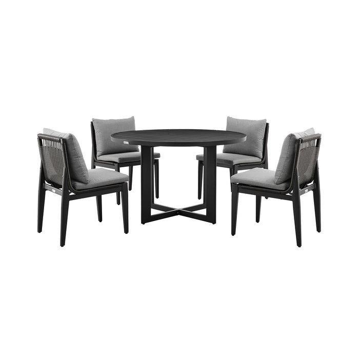Cayman - Outdoor Patio 5 Piece Round Dining Table Set With Cushions - Gray