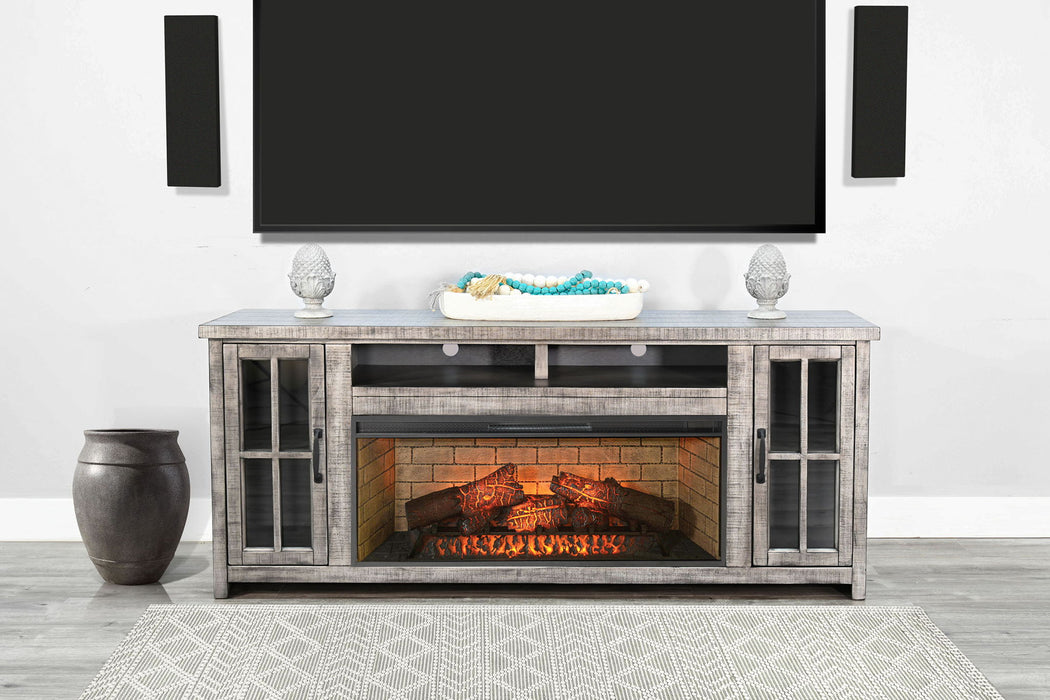 76" Media Console With Electric Fireplace - Alpine Gray