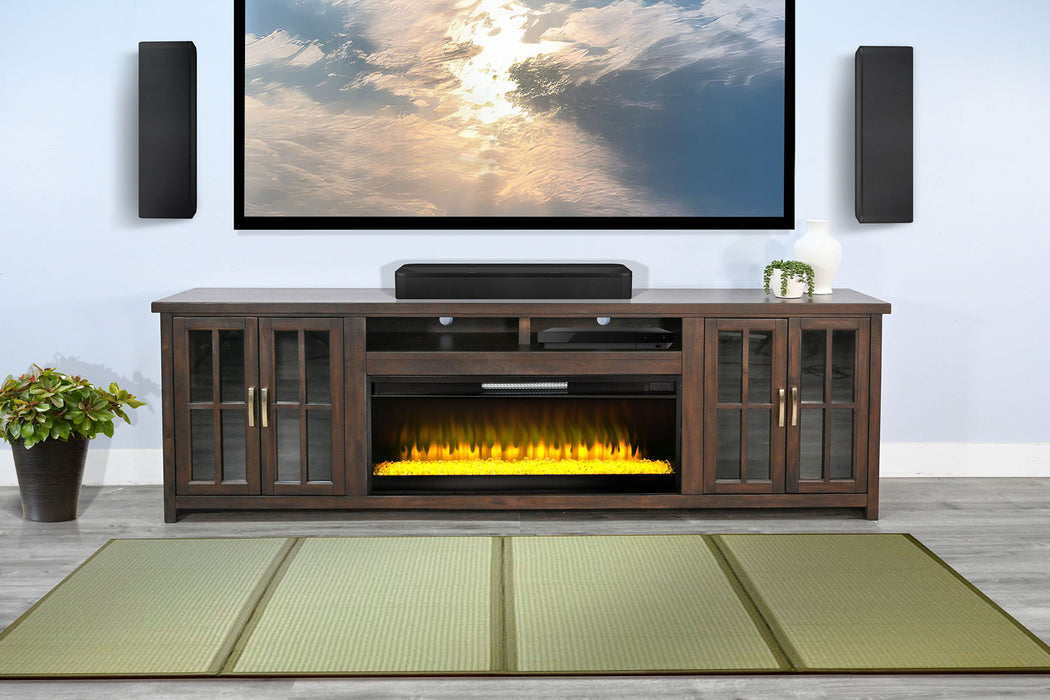 98" Media Console With Faux Crystals Electric Fireplace Insert