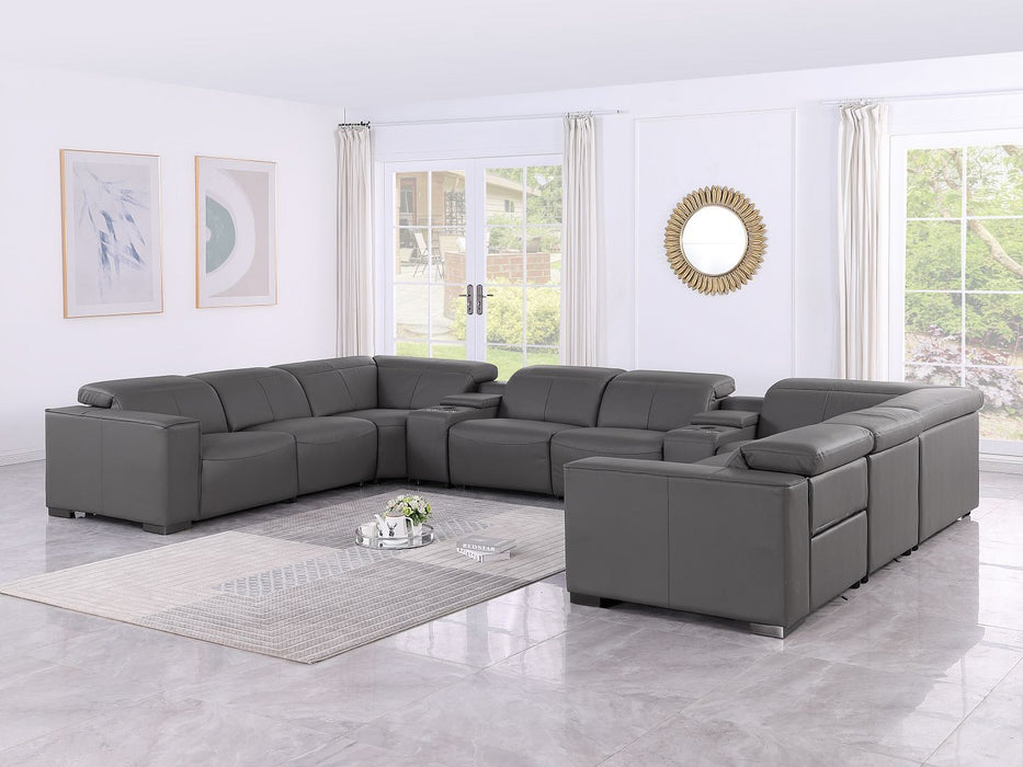 1208 - 10 Piece U Shaped Leather Sectional With 4 Power Recliners & Power Headrest