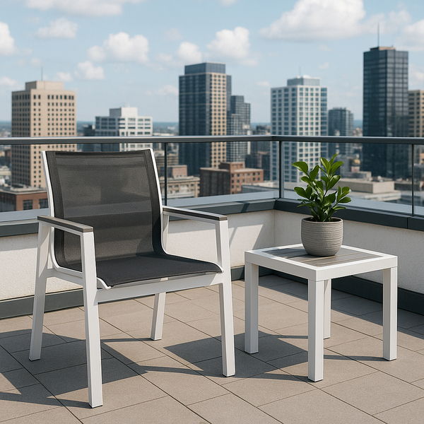 Nizuc - Outdoor Patio Dining Arm Chair With White Frame And Gray Arms (Set of 2)