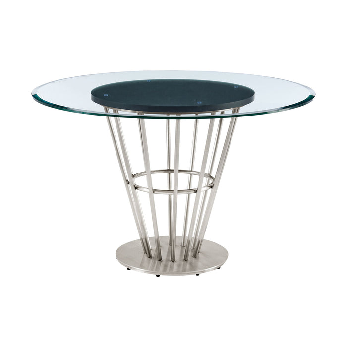 Veronica Shannon - Round Glass Dining Table Set - Brushed Legs
