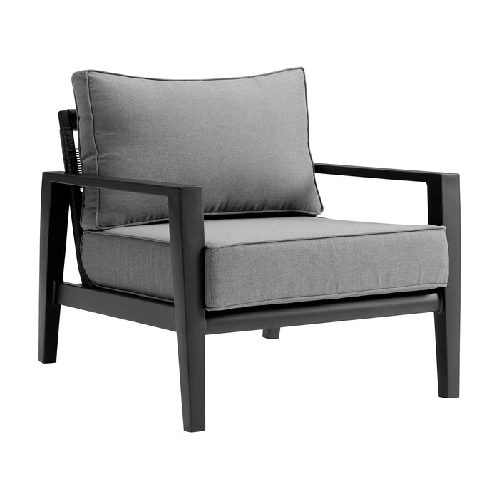 Cayman - 4 Piece Black Aluminum Outdoor Seating Set With Cushion - Black / Dark Gray