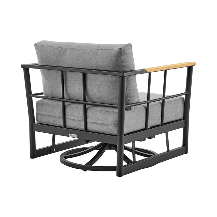 Veyda - Outdoor Patio Swivel Glider Lounge Chair With Cushions - Black / Teak