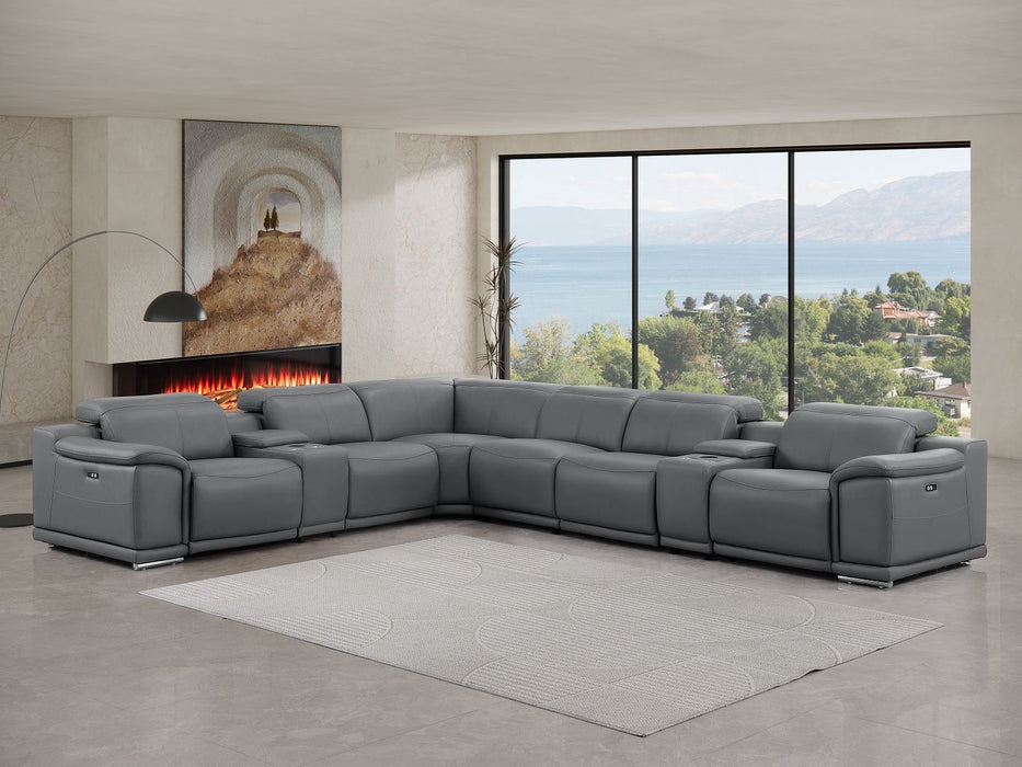 2679 - 8-Piece L-Shaped Power Reclining Sectional In Genuine Leather (3 Recliners)
