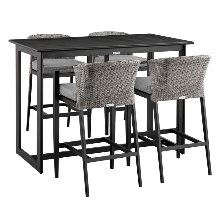 Palma - Outdoor Patio 5 Piece Bar Table Set With Cushions - Gray