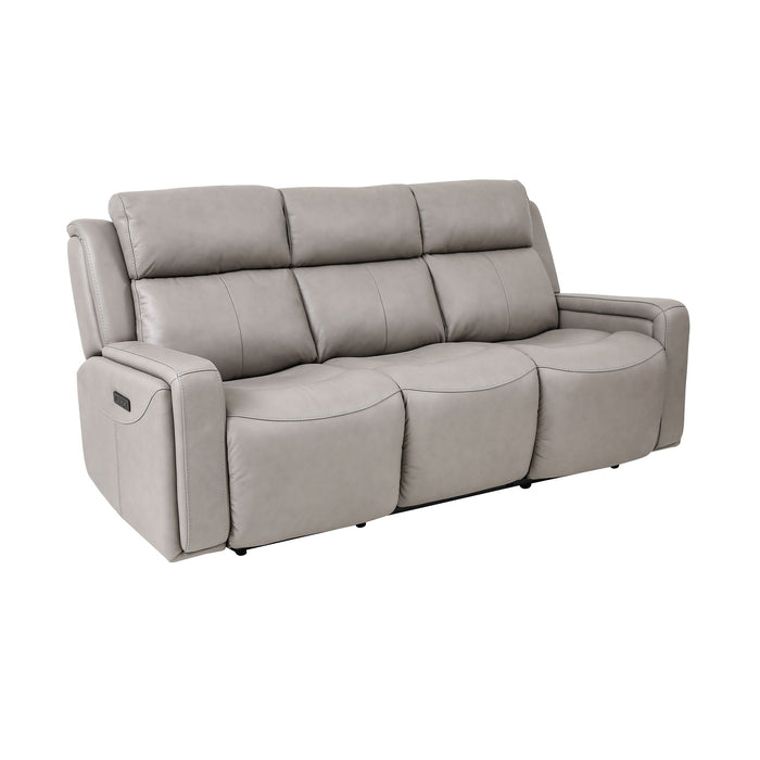 Claude - Dual Power Headrest Genuine Leather And Lumbar Support Reclining 2 Piece Sofa And Recliner Set - Light Gray