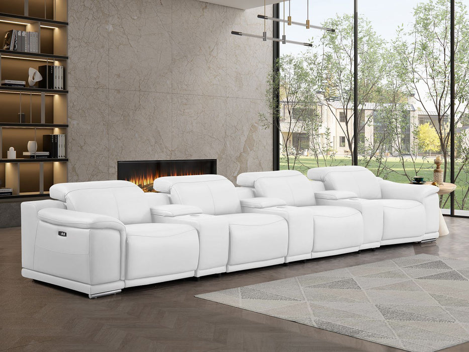 2679 - Genuine Leather Sofa With 4 Power Recliners, Power Headrests & 3 Storage Consoles