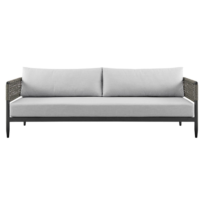 Alegria - 4 Piece Outdoor Black Aluminum & Rope Conversation Set With Cushions - Light Gray