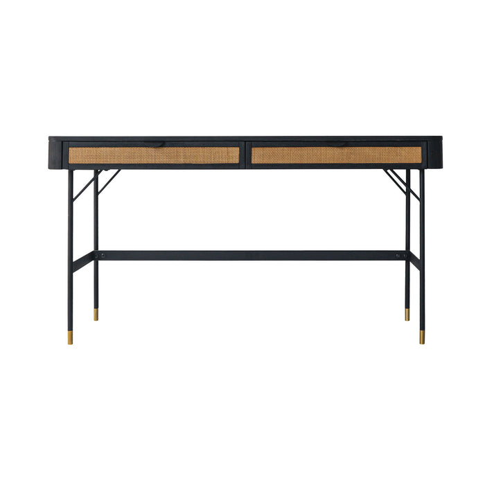 Saratoga - 2 Drawer Desk With Rattan - Black Acacia