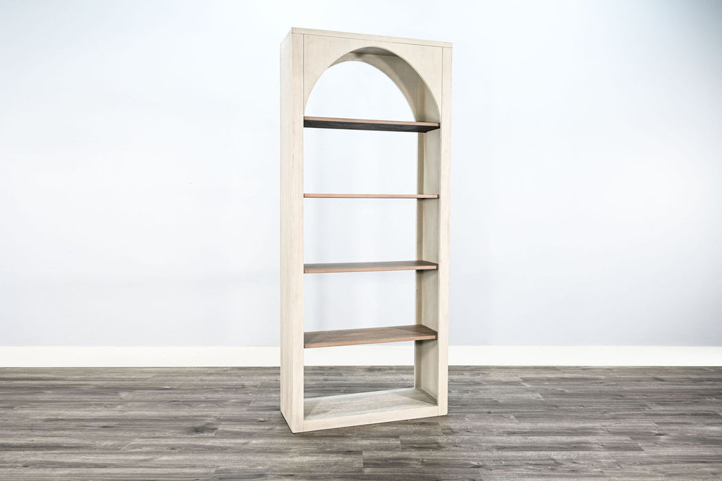Tall Arched Wood Bookshelf With Open Shelving