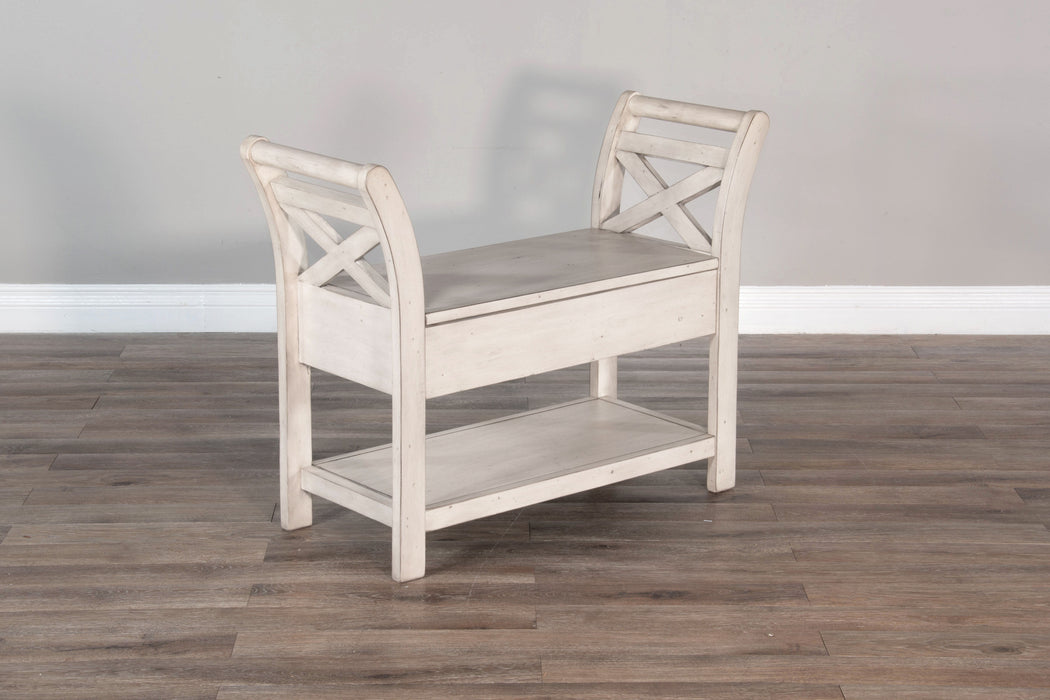 Bayside - Accent Bench With Storage, Wood Seat - Marble White