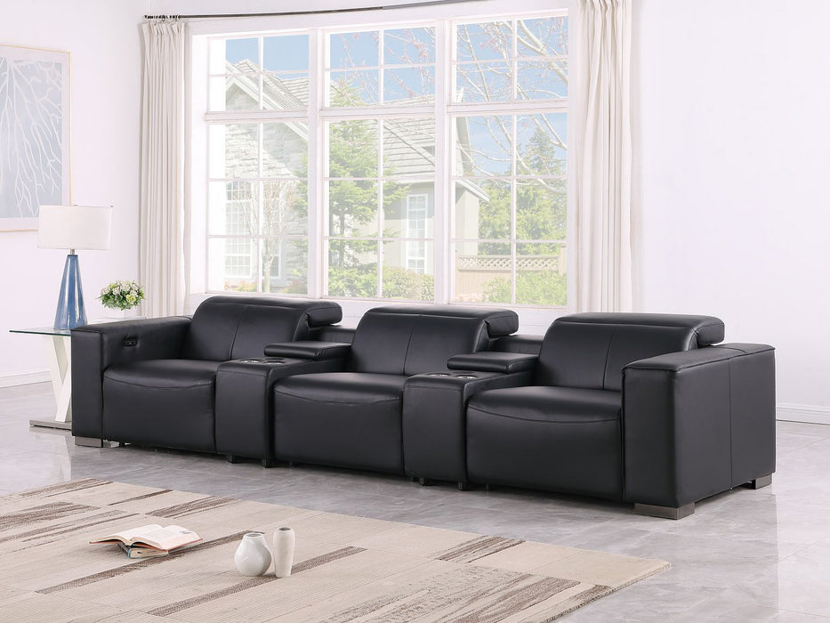 1208 - Leather Sofa With 3 Power Recliners And Two Storage Consoles