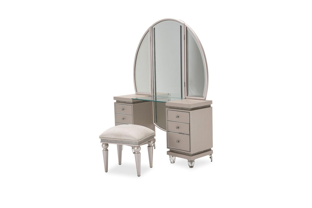 Glimmering Heights Upholstered Vanity w/ Mirror in Ivory 9011058/68-111