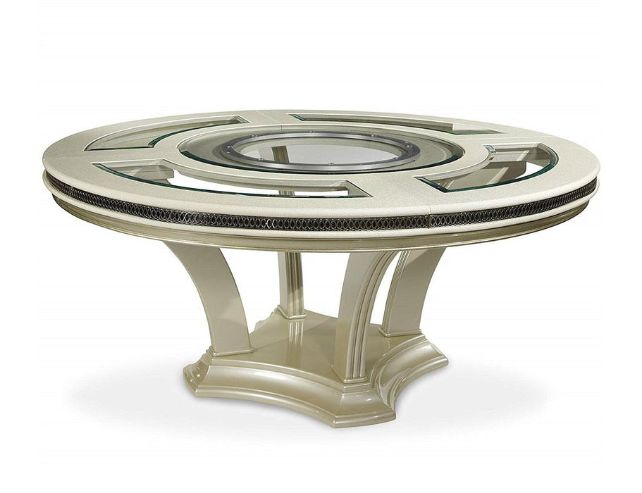 Hollywood Swank Round Dining Table in Pearl Caviar