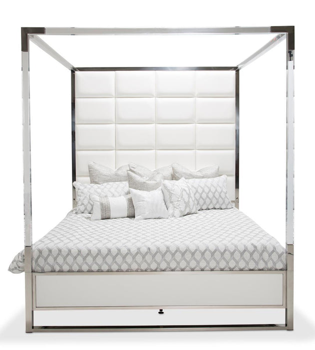 State St California King Metal Canopy Bed in Glossy White