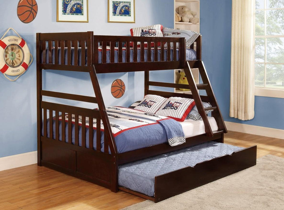 Homelegance Rowe Twin/Full Bunk Bed w/ Trundle in Dark Cherry B2013TFDC-1*T