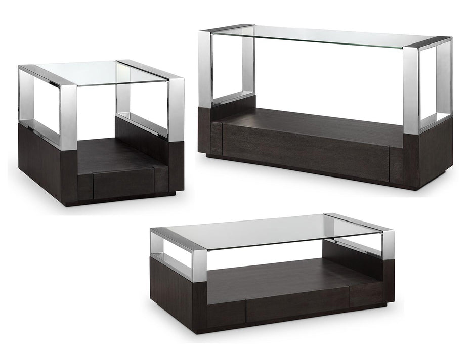 Magnussen Revere Rectangular Cocktail Table with Casters in Graphite and Chrome