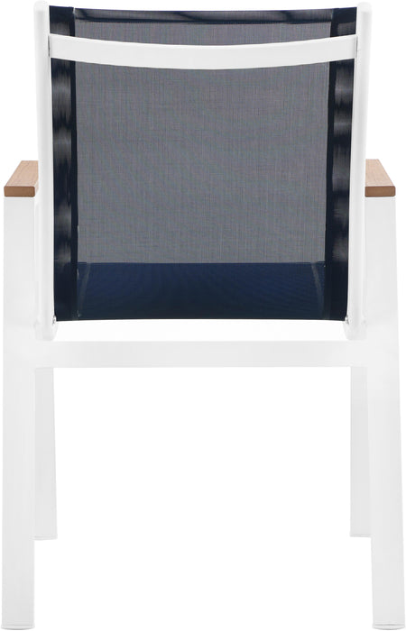 Nizuc Navy Mesh Waterproof Fabric Outdoor Patio Aluminum Mesh Dining Arm Chair