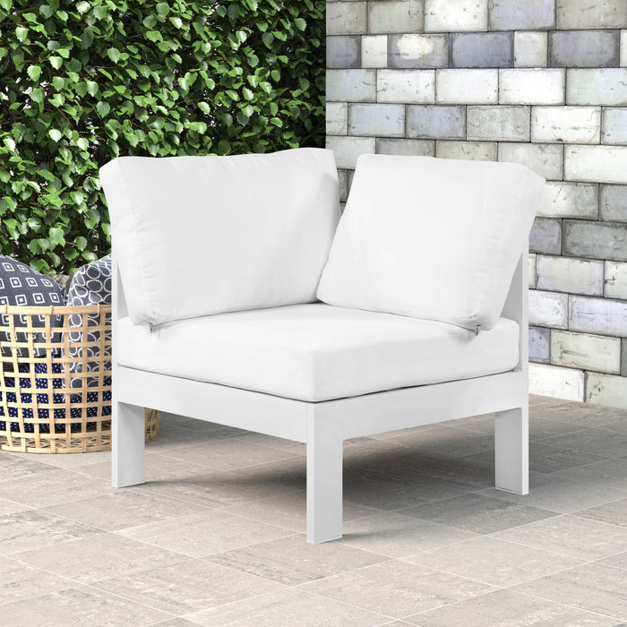 Nizuc White Waterproof Fabric Outdoor Patio Aluminum Corner Chair