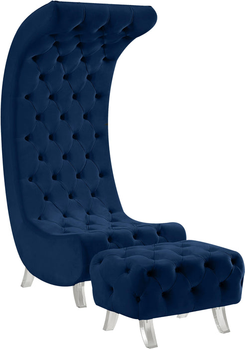 Crescent Navy Velvet Accent Chair