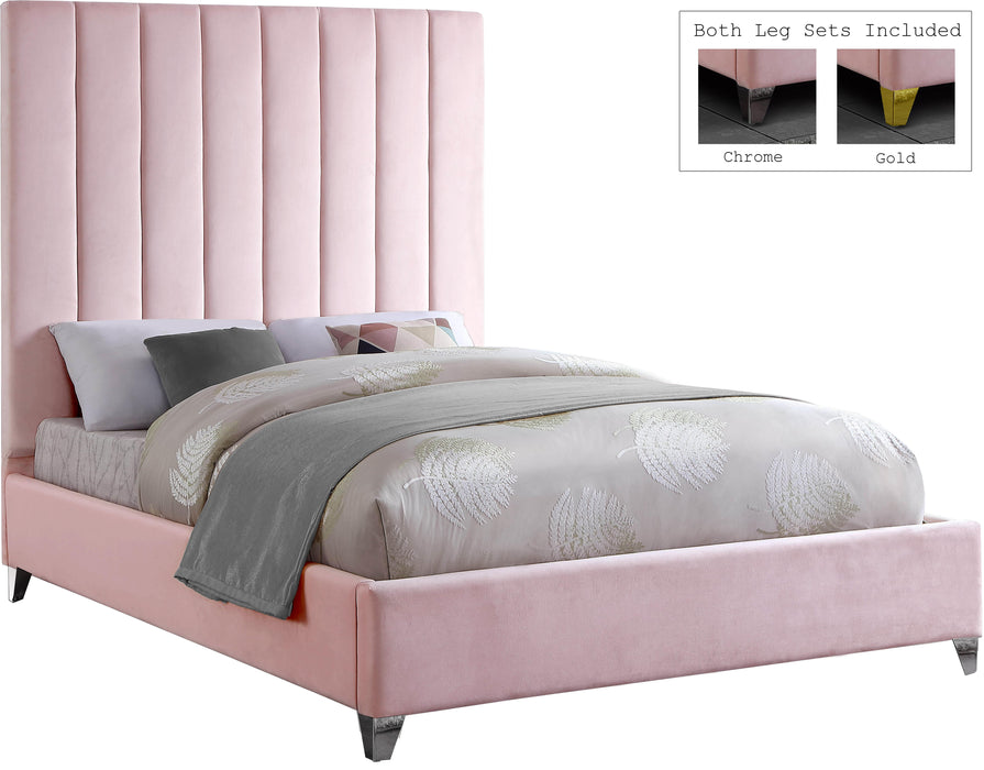 Via Pink Velvet Queen Bed