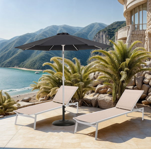 Fiji - Aluminum Patio Umbrella With Round Black And White Base