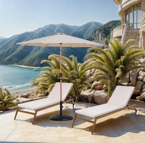 Fiji - Aluminum Patio Umbrella With Round Black And Teak Base