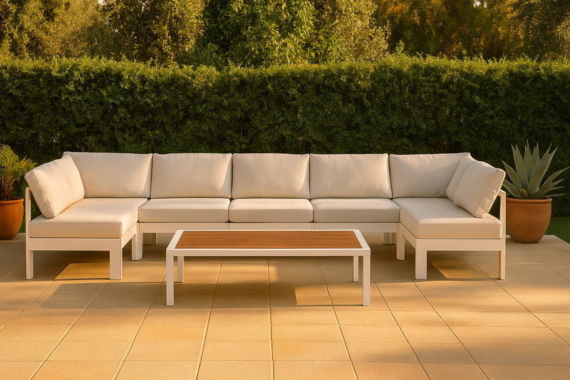 Nizuc - Outdoor Patio 7 Piece Modular Sectional With White Frame